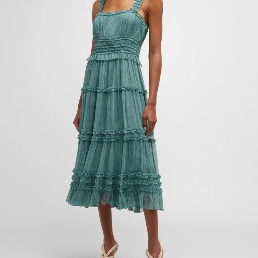 Ulla Johnson Daniela Teal Ruffled Midi Dress